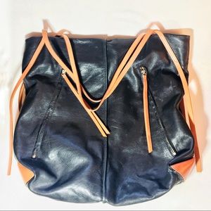 Christopher Kon Large Black & Tan leather hobo bag